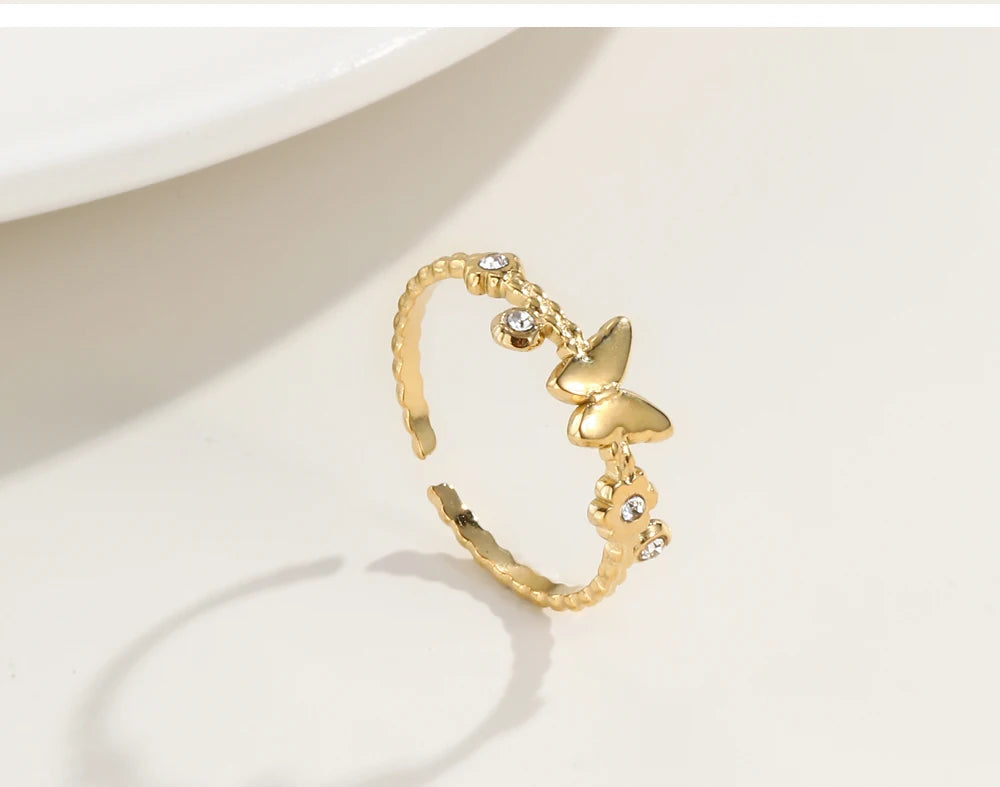Butterfly Charm Adjustable Ring — 316L Stainless Steel · PS419