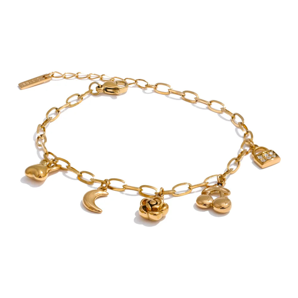 Flower Moon Geometric Bracelet — Gold-Plated Stainless Steel · PS1664