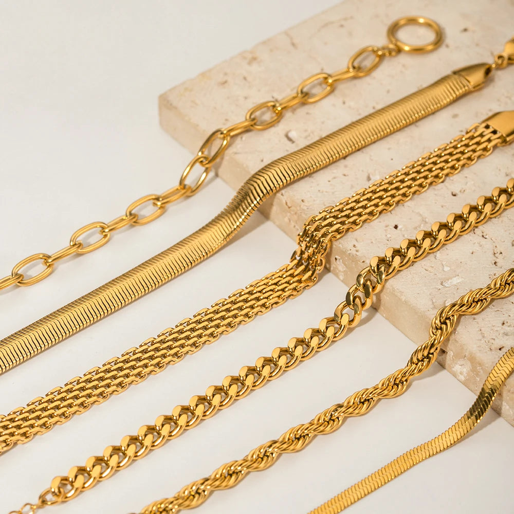 Layered Mesh Chain Bracelet Stack — Stainless Steel · PS014