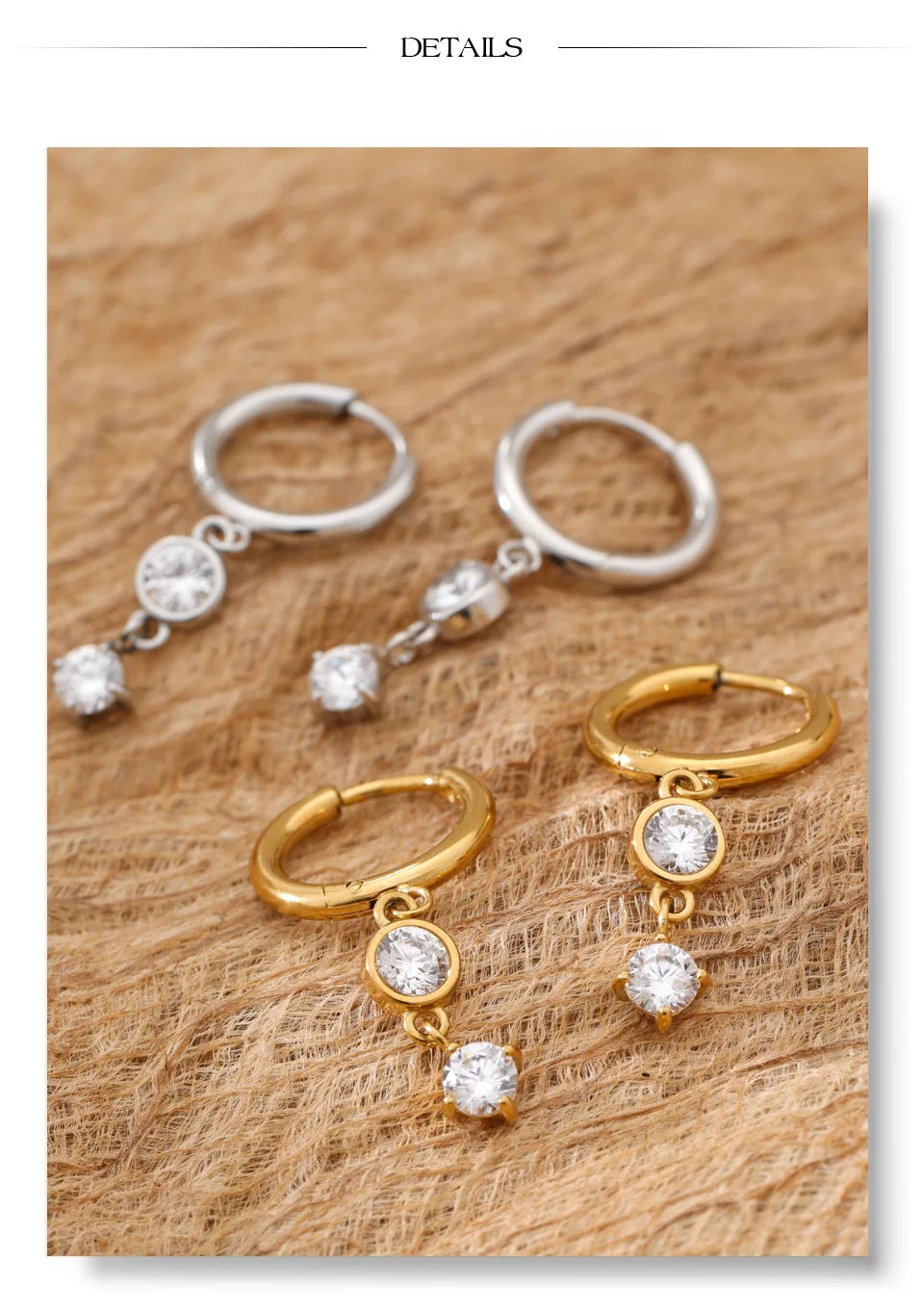 Cubic zirconia geometric earrings in gold-plated stainless steel with cubic zirconia.