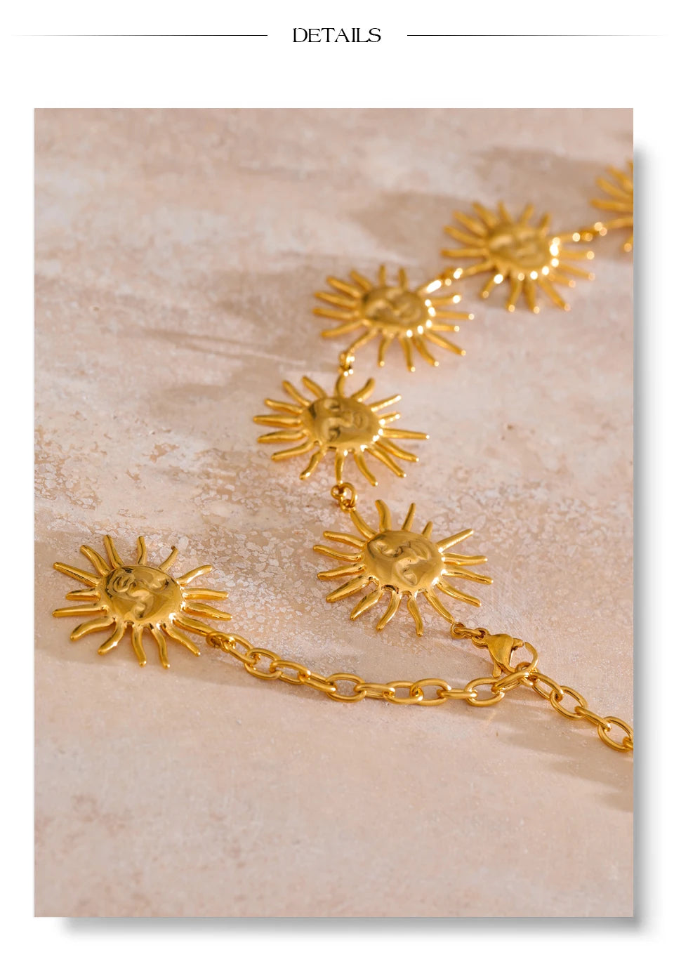 Sun geometric chain necklace in 18K gold-plated stainless steel.