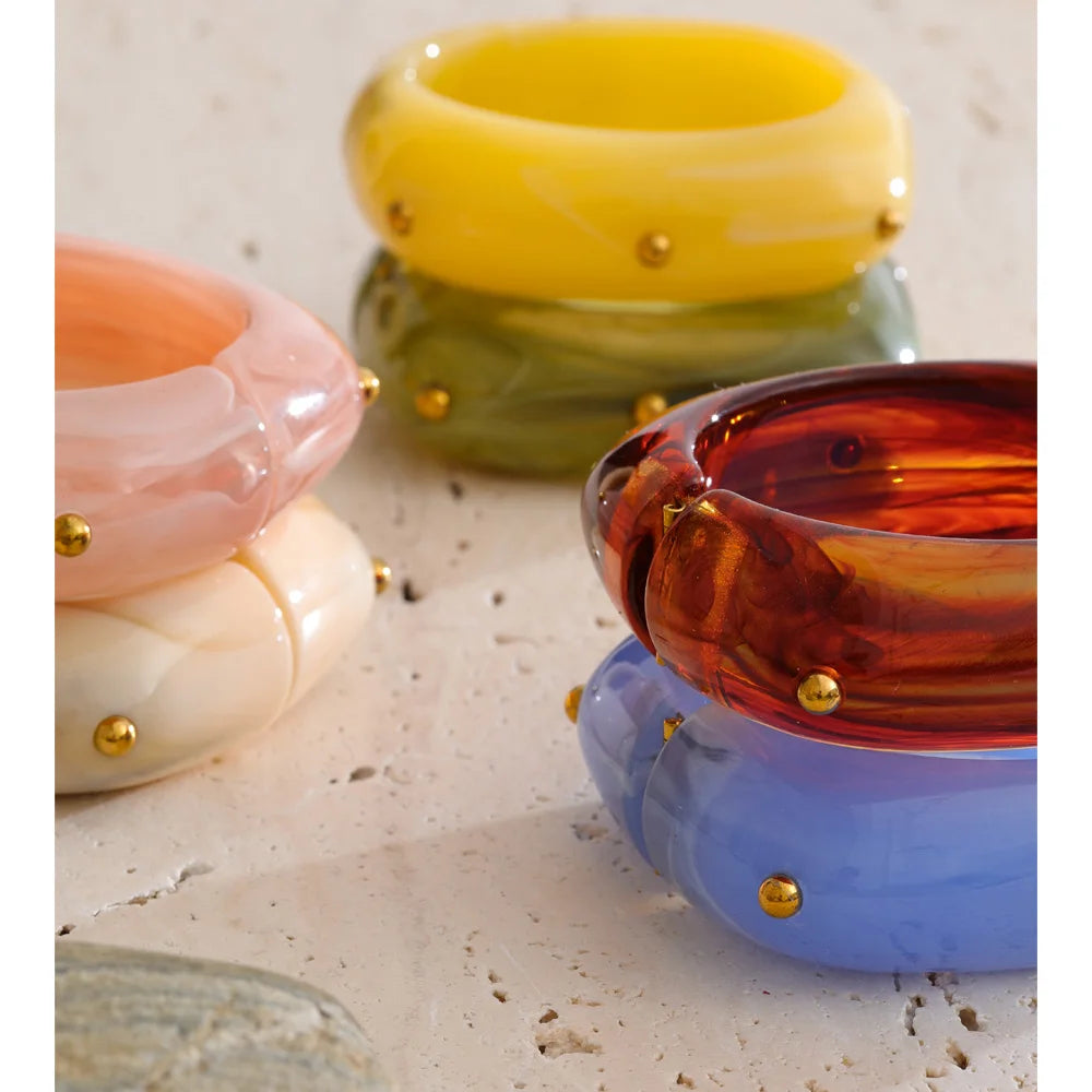 Resin Acrylic Geometric Bracelet — Gold-Plated Stainless Steel with Resin and Acrylic · PS1469