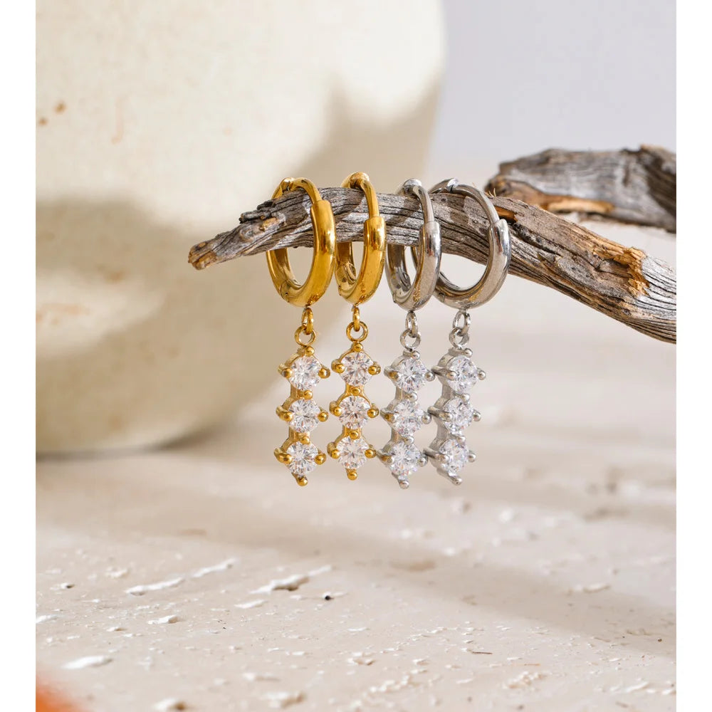 Cubic Zirconia Geometric Earrings — Gold-Plated Stainless Steel with Cubic Zirconia · PS1327