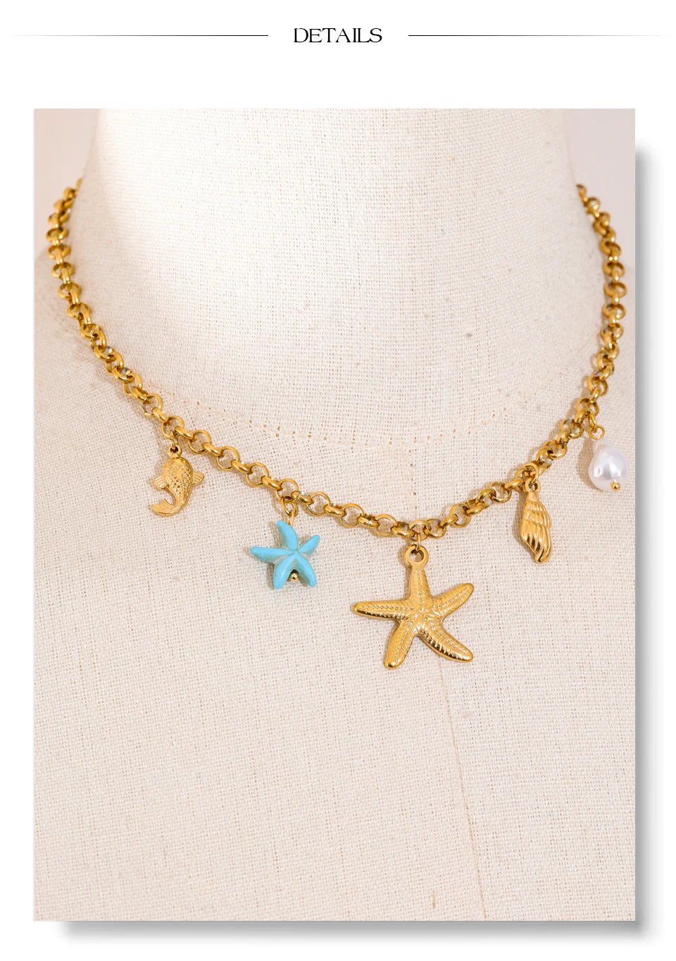 Shell star geometric necklace in gold-plated stainless steel with shell.