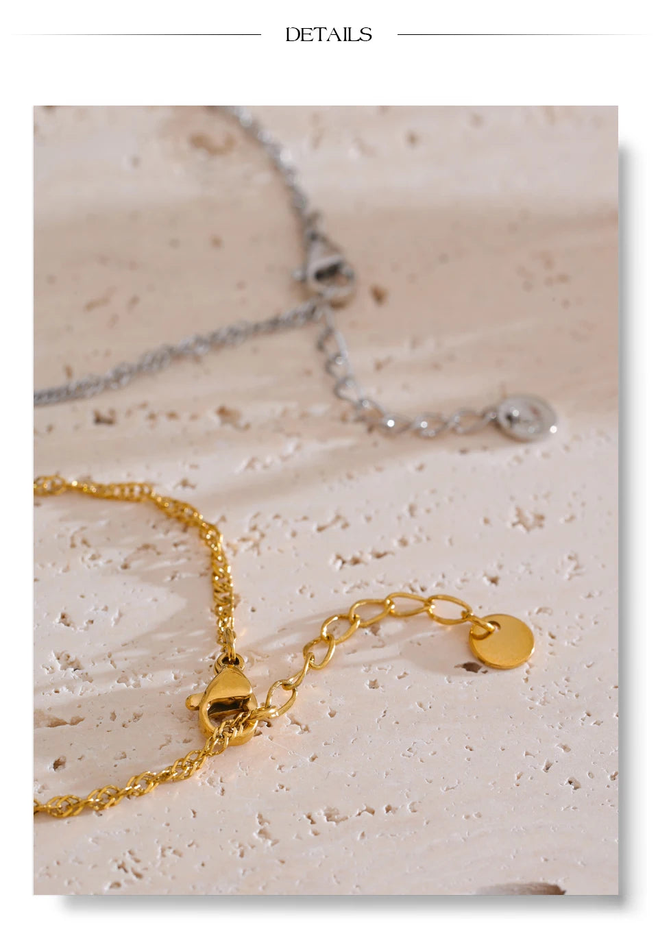 Minimalist geometric chain necklace in gold-plated stainless steel.