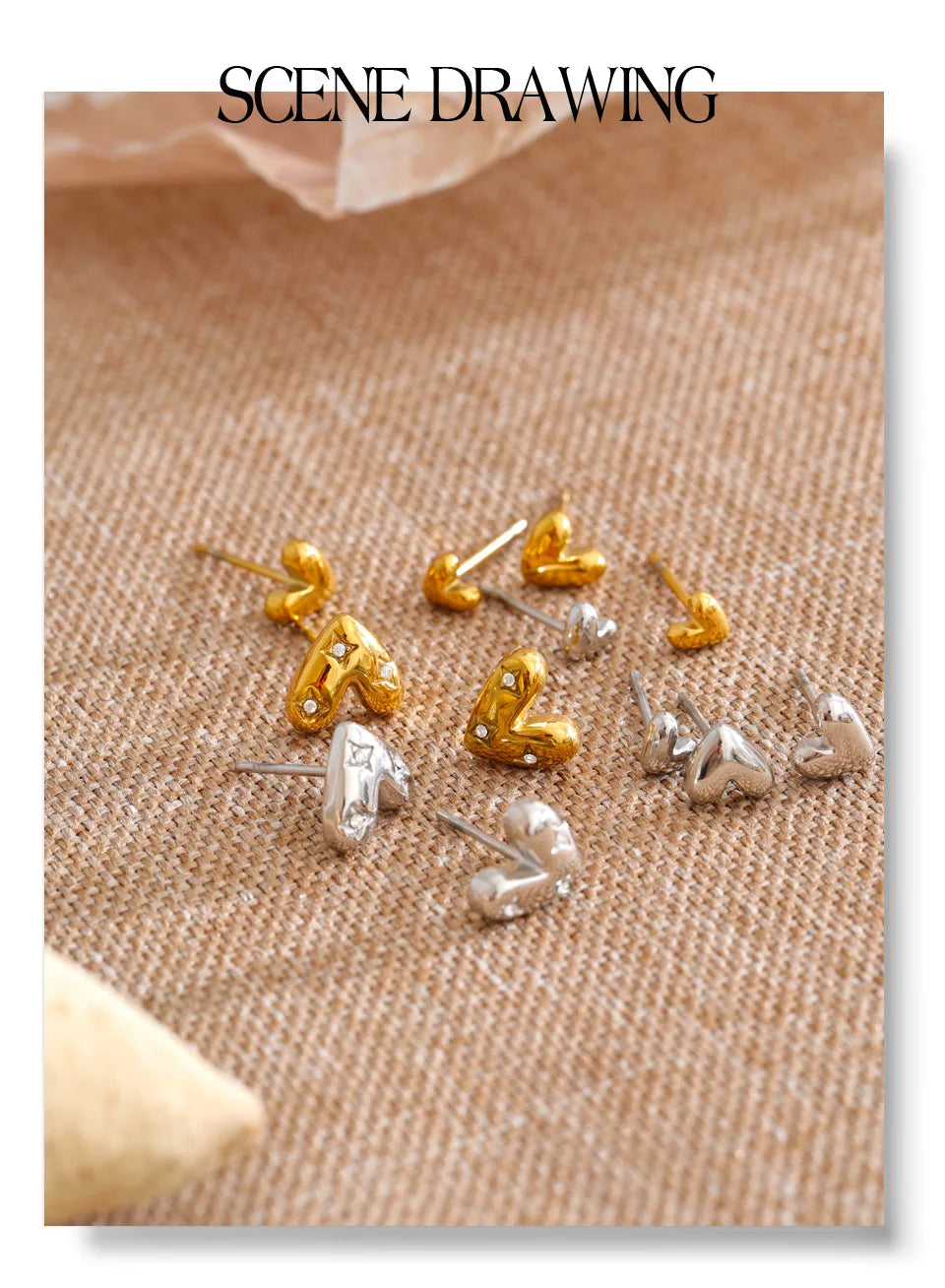 Cubic Zirconia Heart Earrings — Gold-Plated Stainless Steel with Cubic Zirconia · PS1134