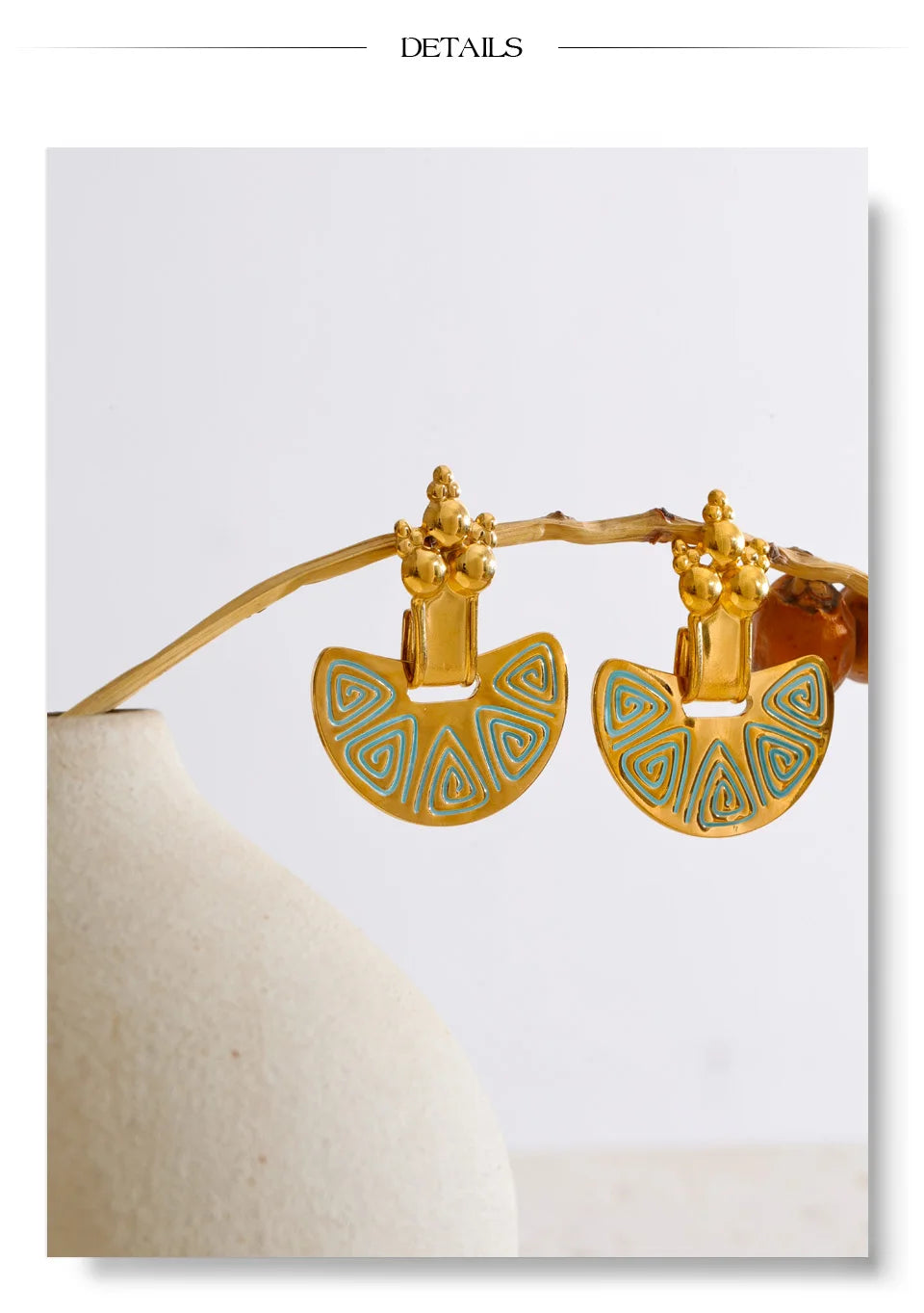 Enamel Vintage Geometric Earrings — Gold-Plated Stainless Steel with Enamel · PS2147