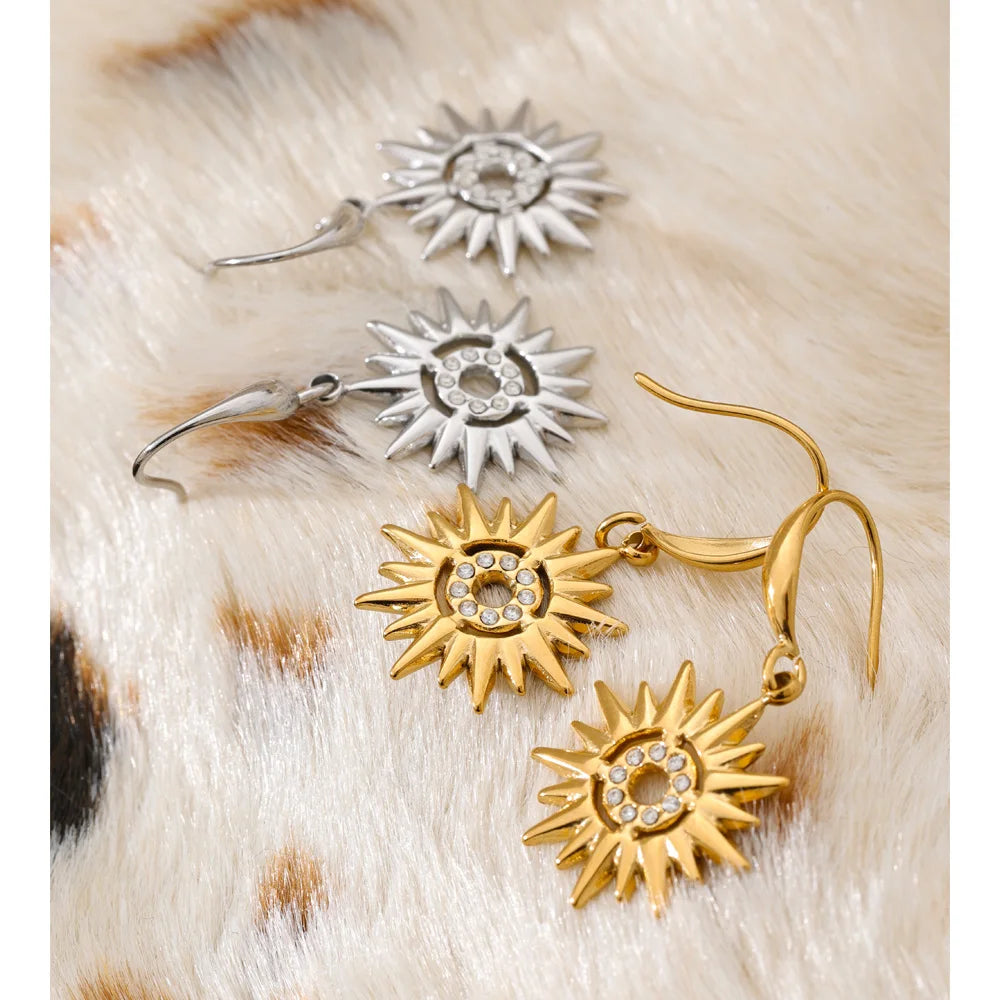 Cubic Zirconia Sun Earrings — Gold-Plated Stainless Steel with Cubic Zirconia · PS935