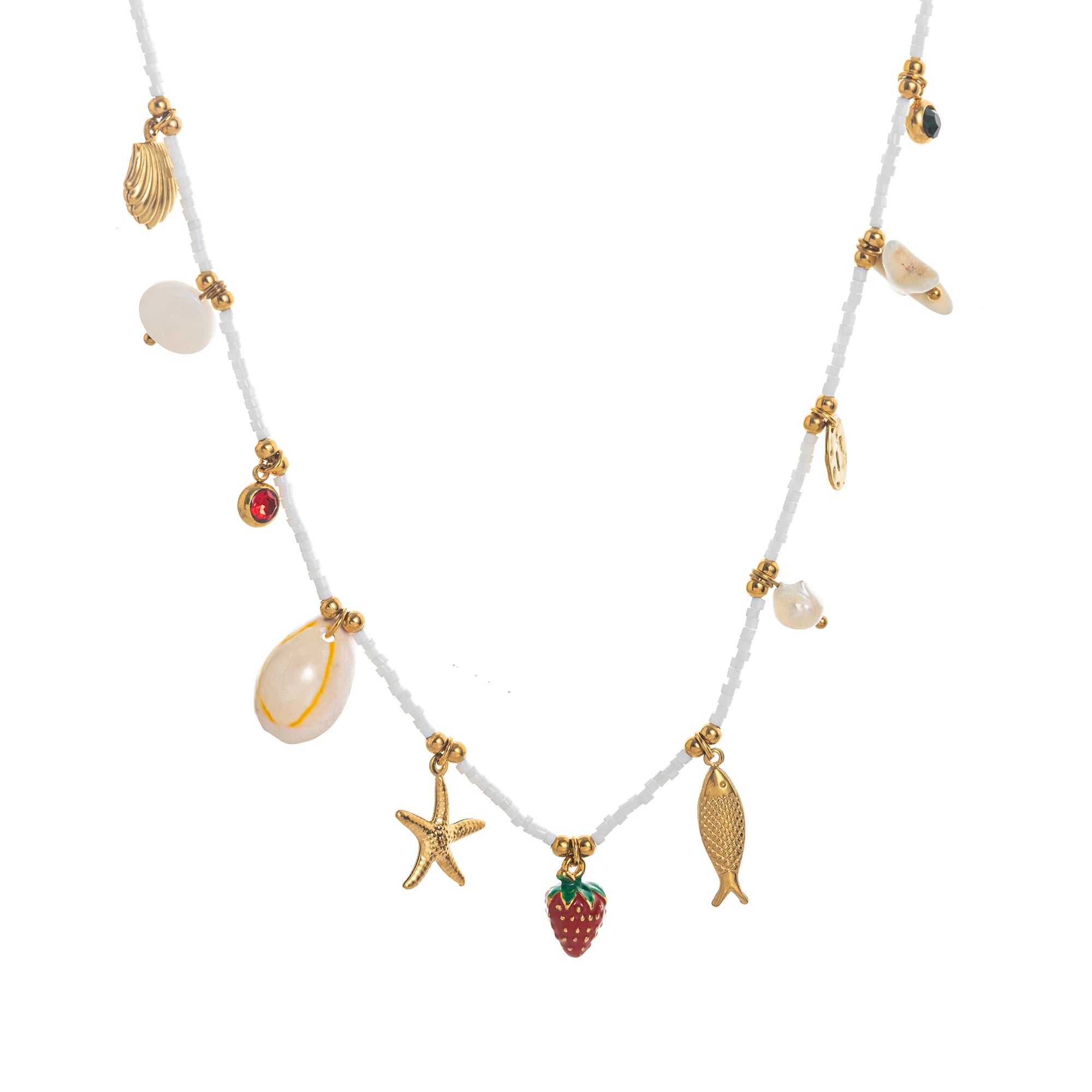 Bohemian Beach Shell Necklace Imitation Pearl Sea Star Conch Pendant Necklace Jewelry Gold Plated