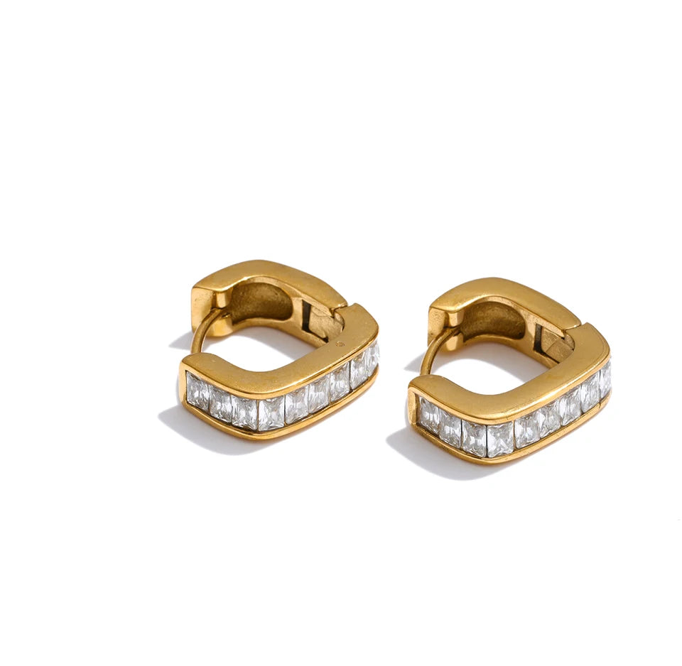 Cubic Zirconia Heart Earrings — Gold-Plated Stainless Steel with Cubic Zirconia · PS1246