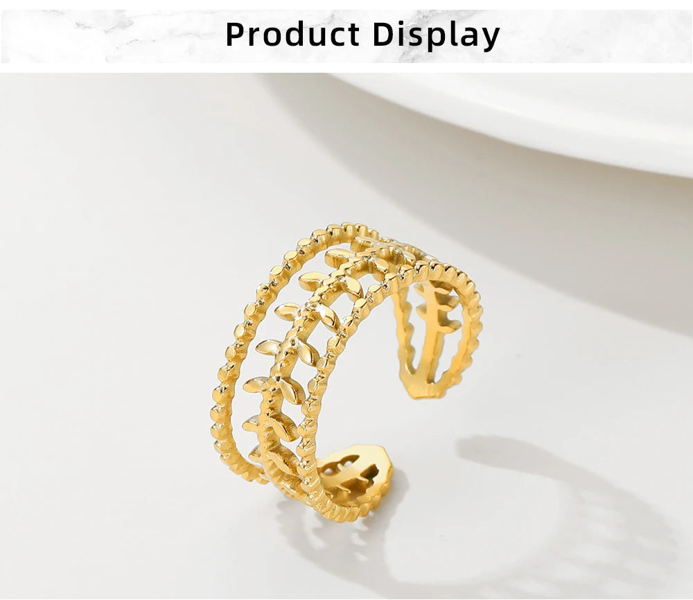 Layered Leaf Adjustable Ring — 316L Stainless Steel · PS423