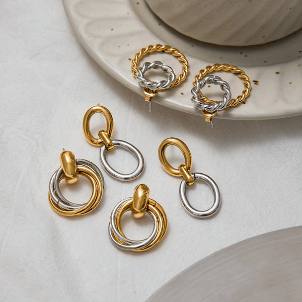 Two-Tone Knot Hoop Earrings — Stainless Steel · PS102
