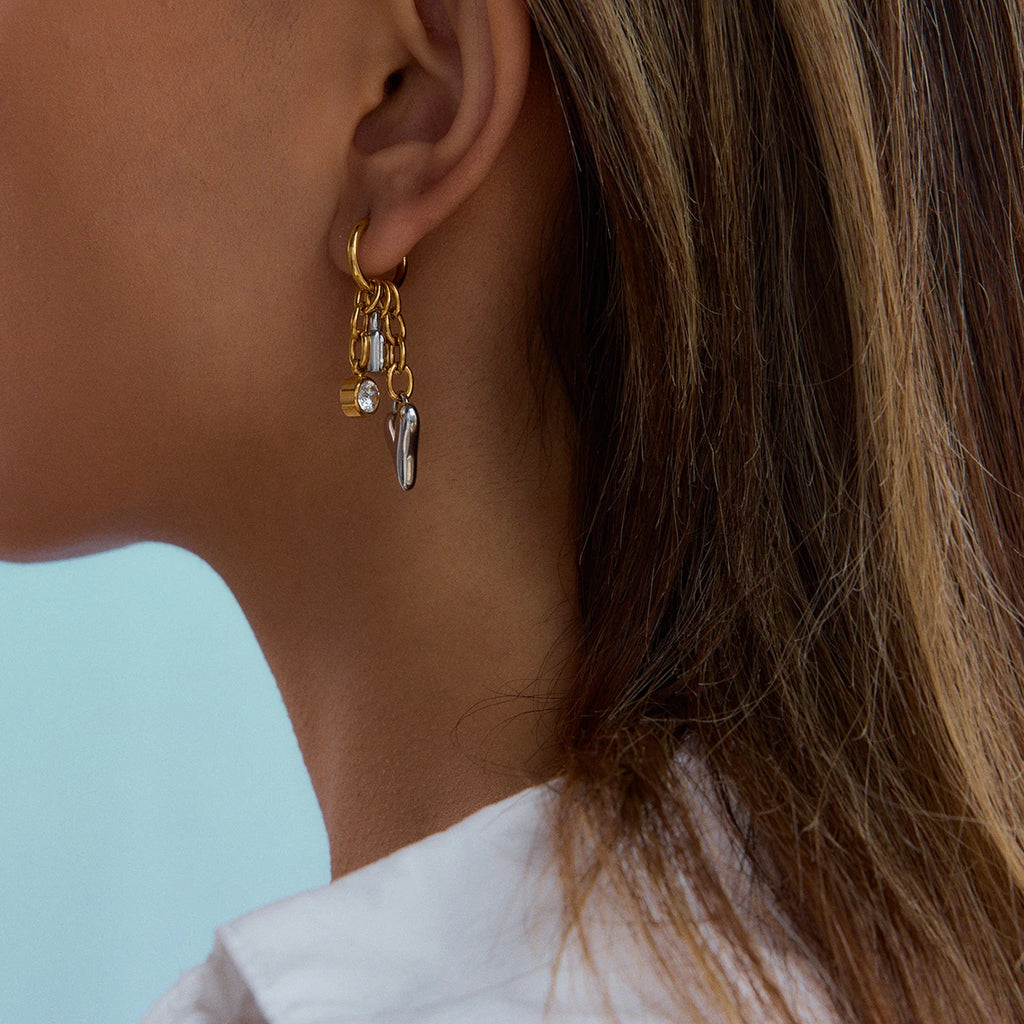 Crystal Heart Drop Earrings — Stainless Steel · PS068