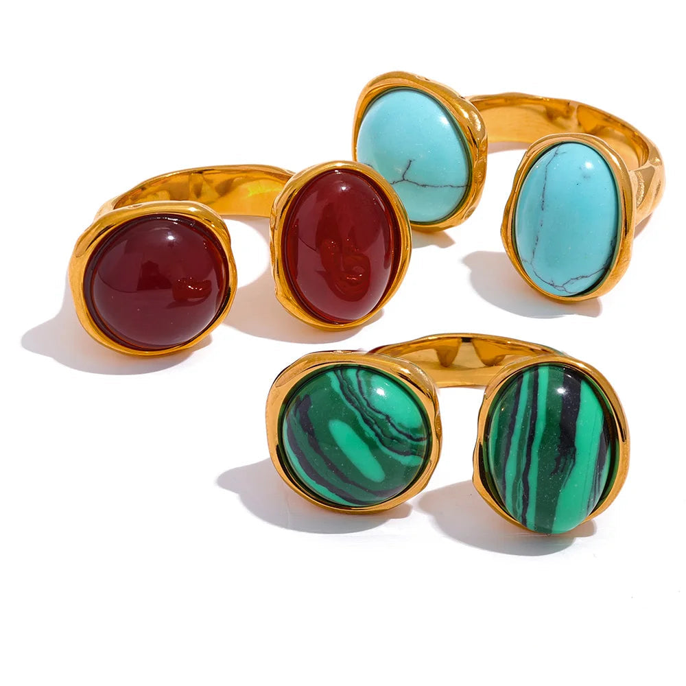 Gold-plated stainless steel ring with natural stone accents.