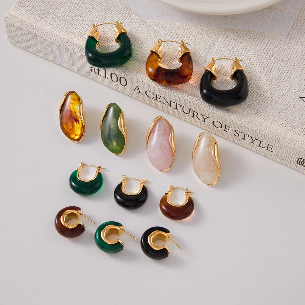 Deep Green Resin C Earrings — Stainless Steel · PS299