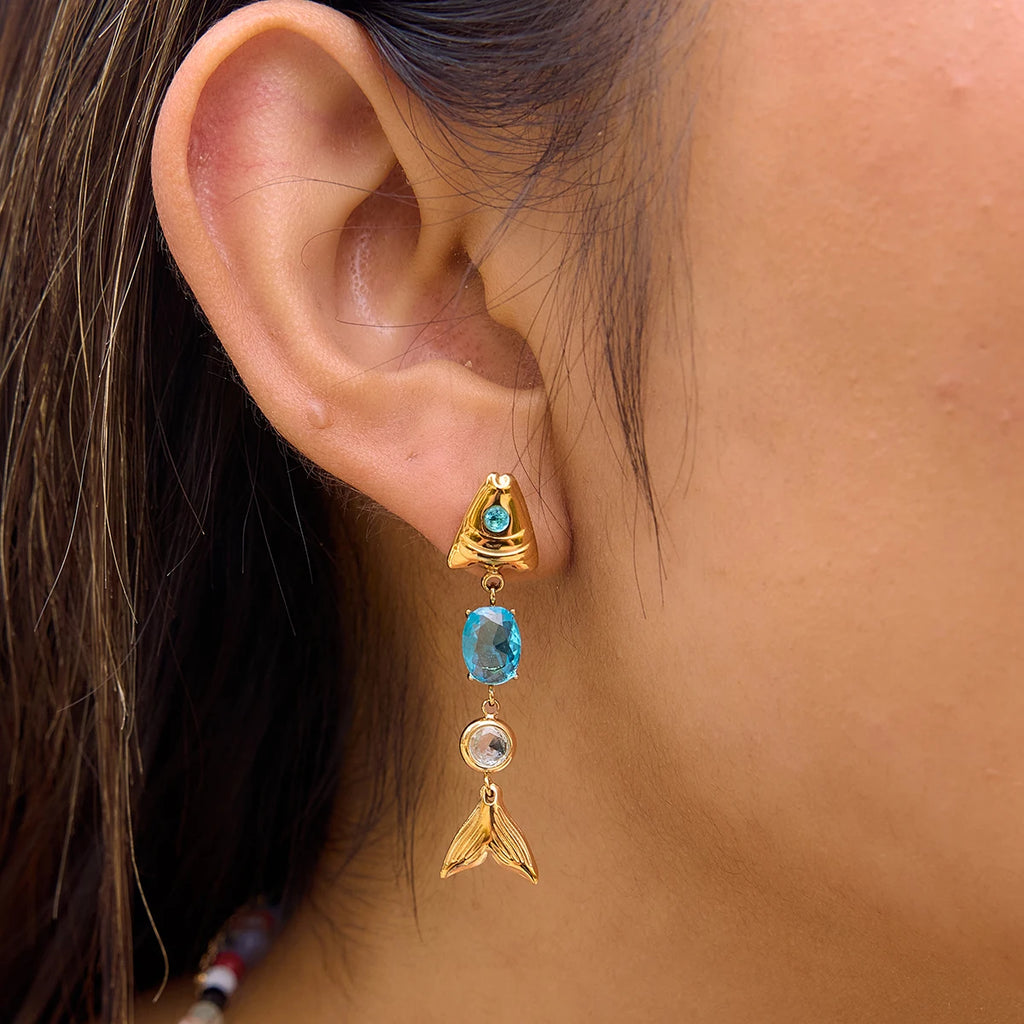 Fish Pendant CZ Earrings — Stainless Steel · PS305