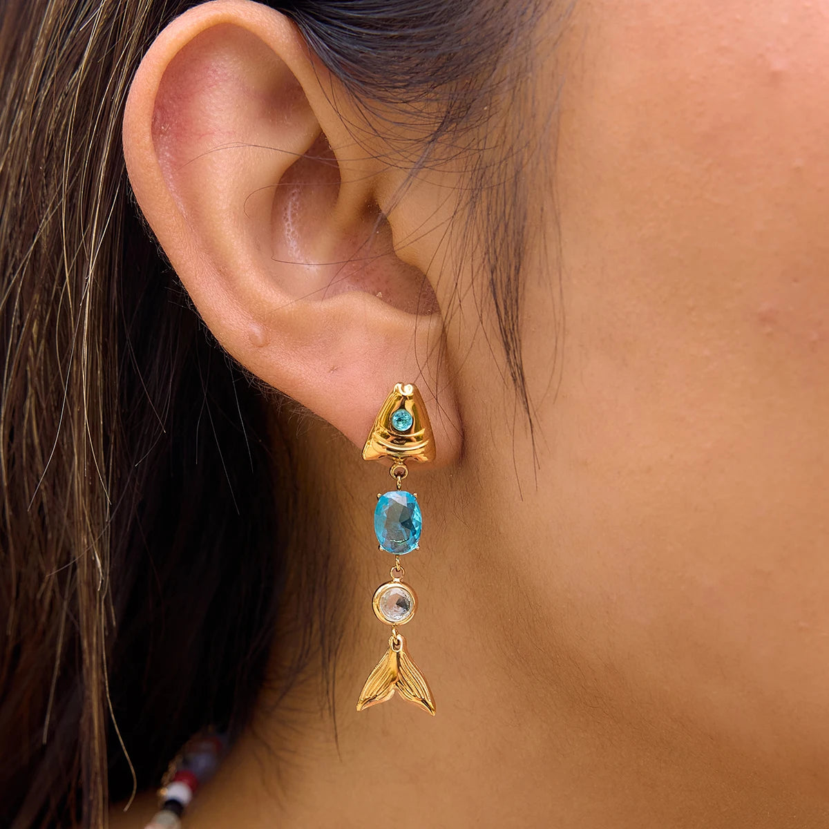 Fish Pendant CZ Earrings — Stainless Steel · PS305