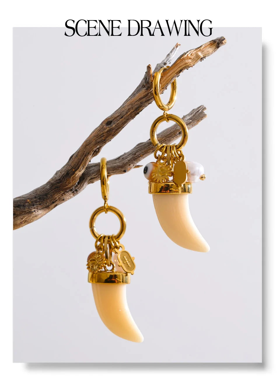 Pearl resin acrylic earrings in gold-plated stainless steel with pearl and resin.