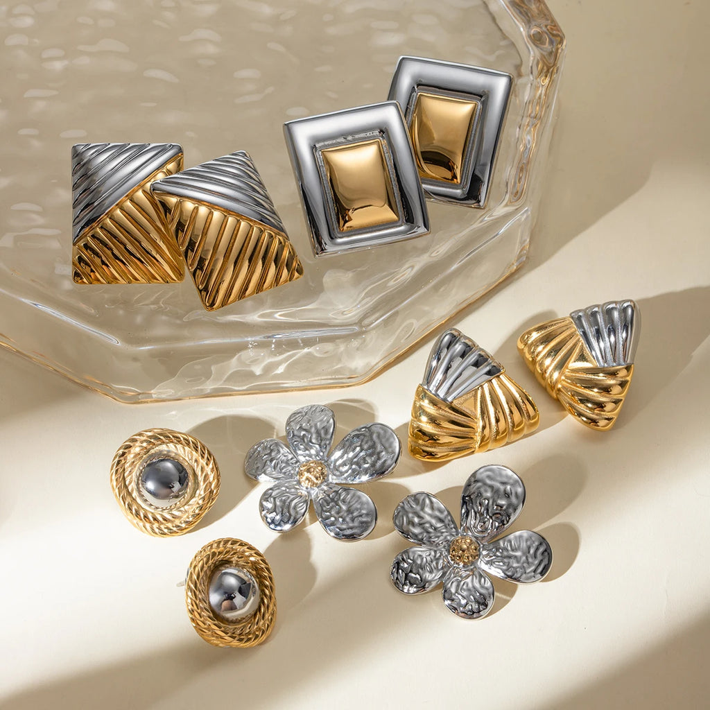 Two-Tone Statement Earrings — Stainless Steel · PS127