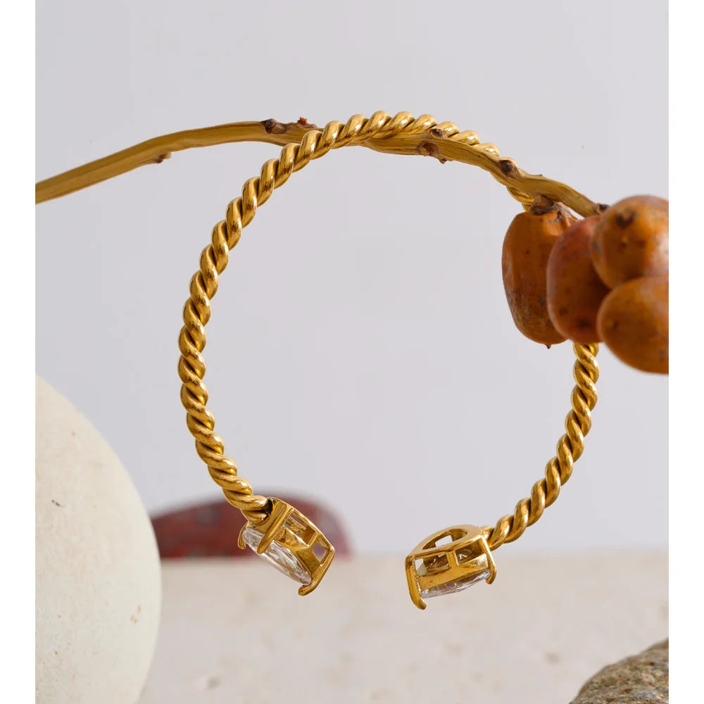 Cubic Zirconia Geometric Bracelet — Gold-Plated Stainless Steel with Cubic Zirconia · PS2182
