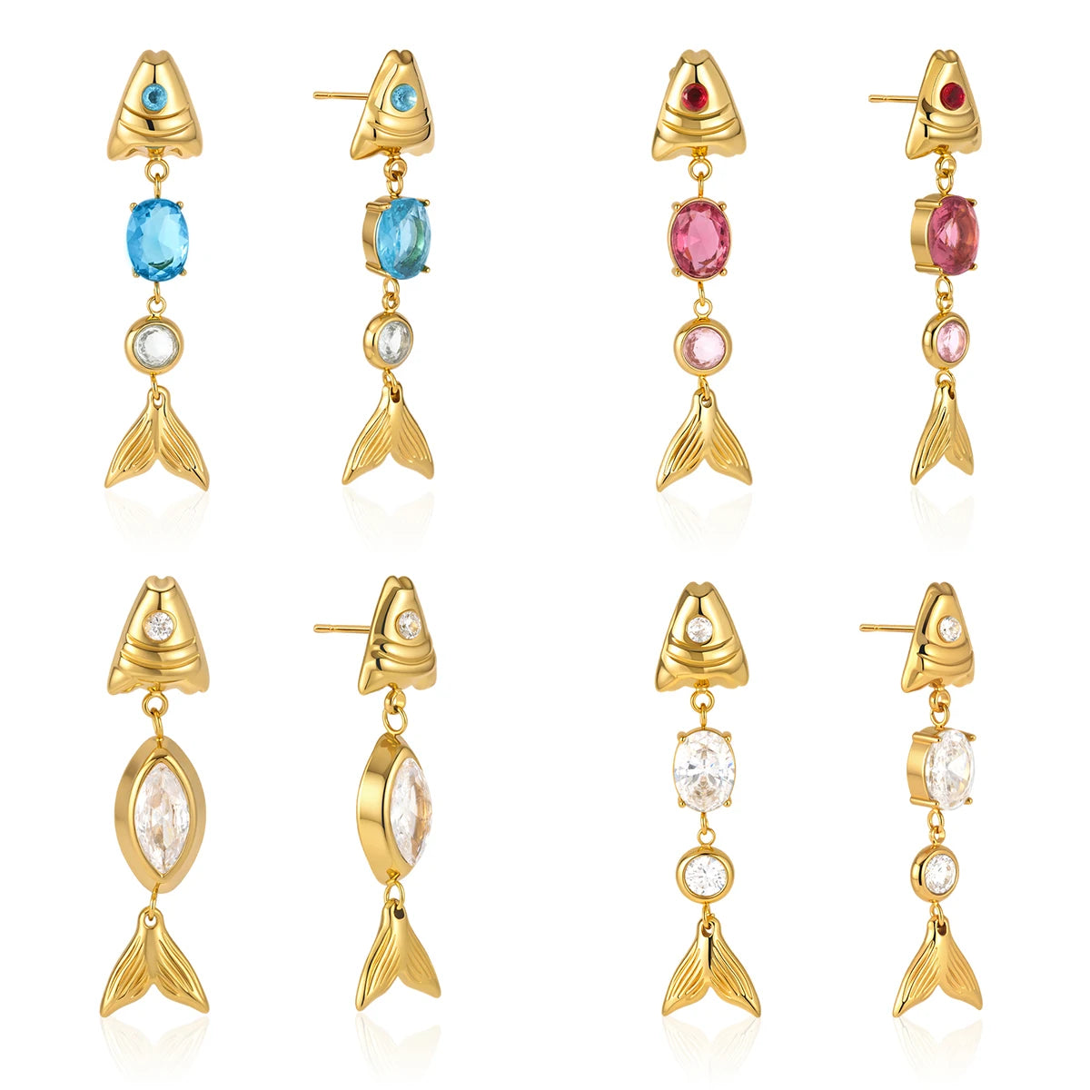 Fish Pendant CZ Earrings — Stainless Steel · PS305