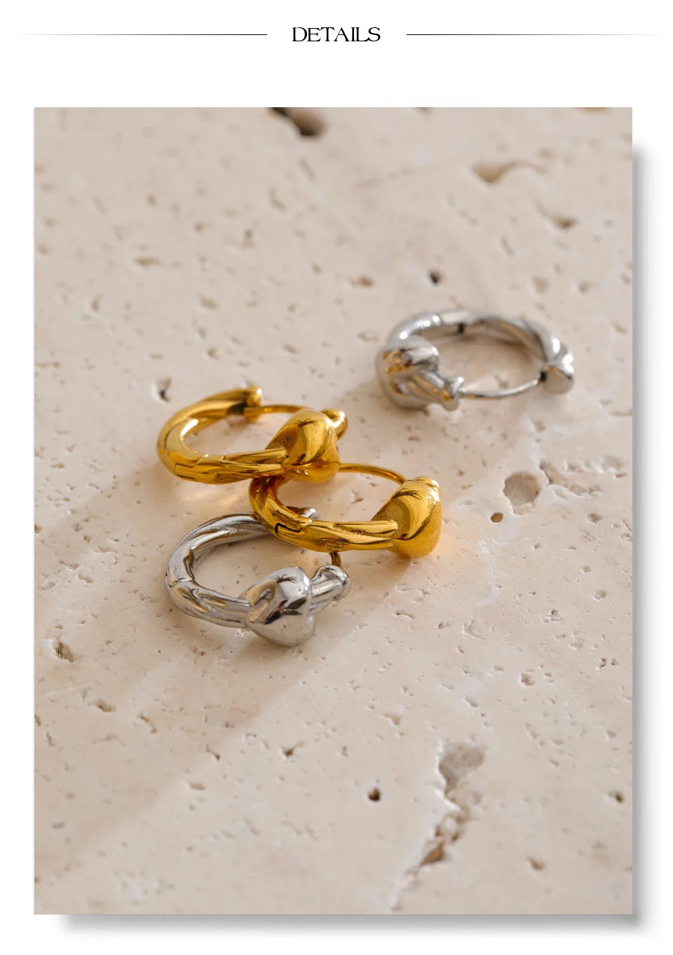 Heart earrings in gold-plated stainless steel.