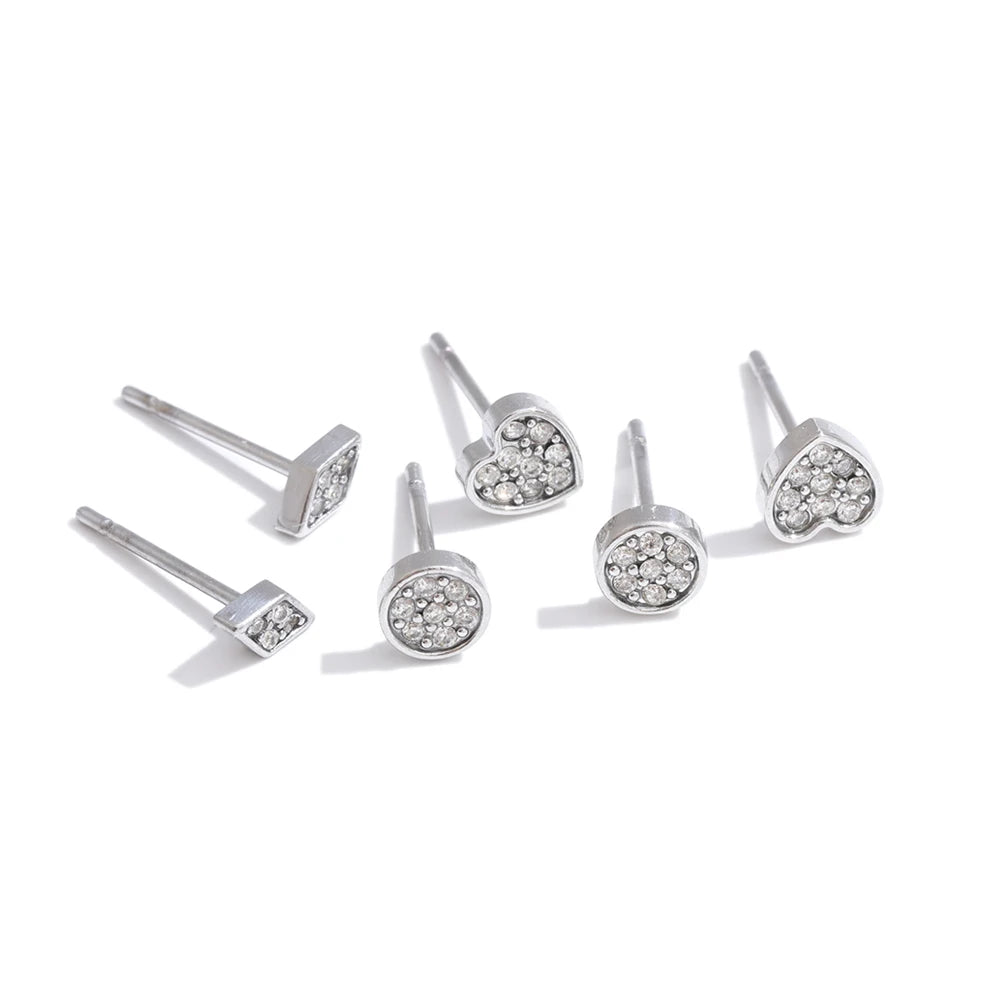 Cubic Zirconia Heart Geometric Earrings — Gold-Plated Stainless Steel with Cubic Zirconia · PS1106