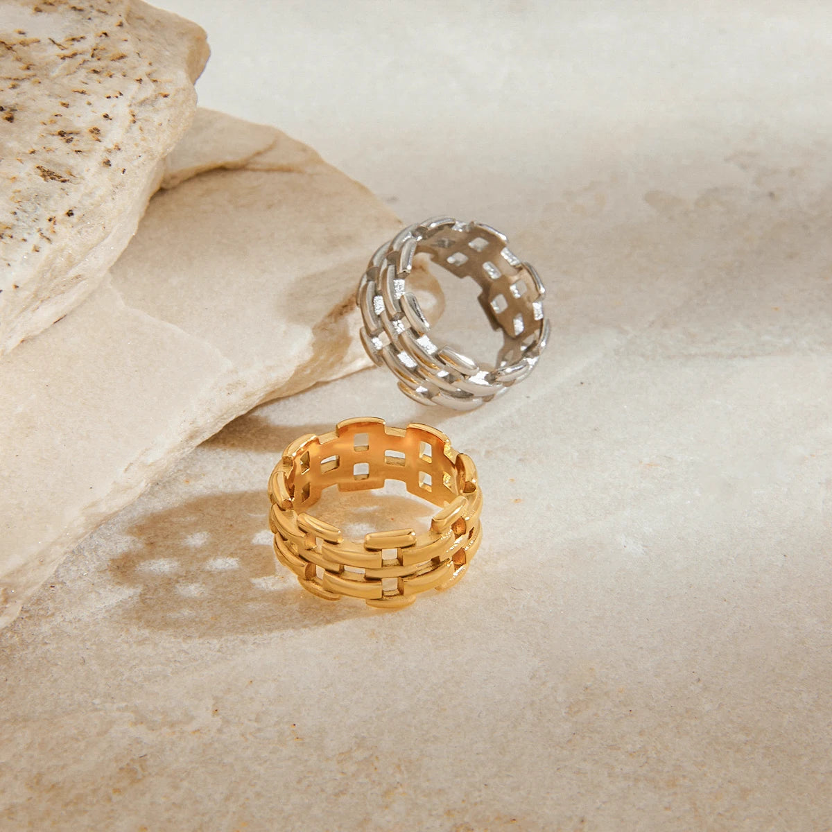 Oval Stone Ring Stack — Stainless Steel · PS267