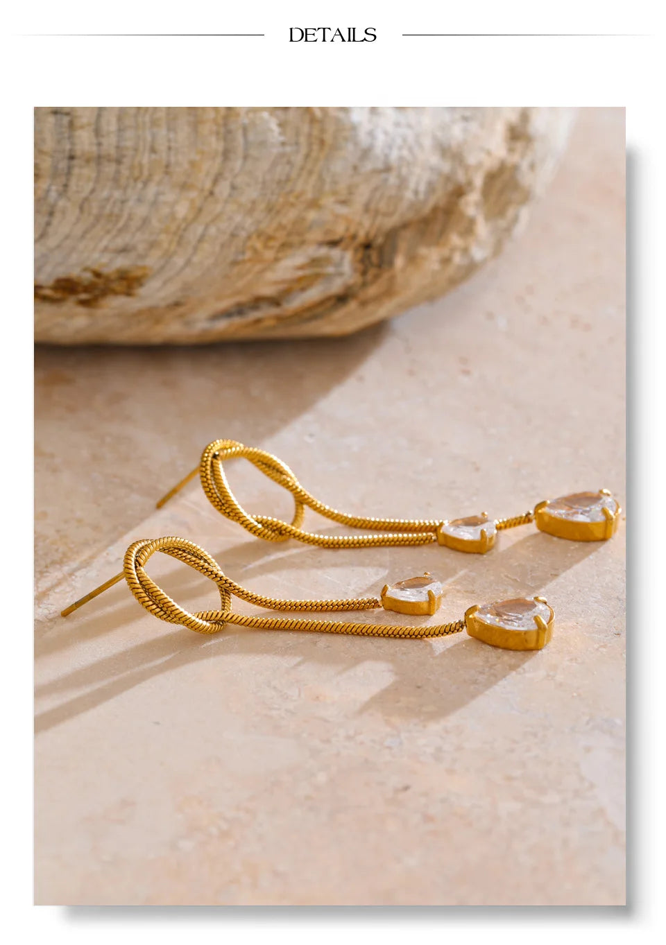 Cubic Zirconia Geometric Chain Earrings — Gold-Plated Stainless Steel with Cubic Zirconia · PS1608