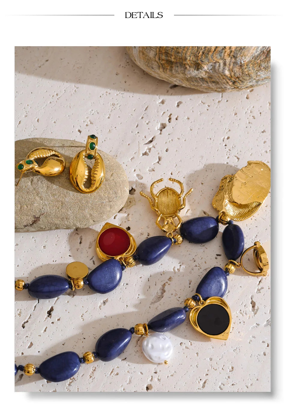 Blue Pearl Acrylic Earrings — Gold-Plated Stainless Steel with Pearl and Acrylic · PS2013