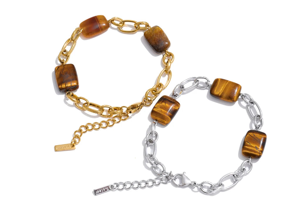 Shell Natural Stone Geometric Bracelet — Gold-Plated Stainless Steel with Natural Stone and Shell · PS1170