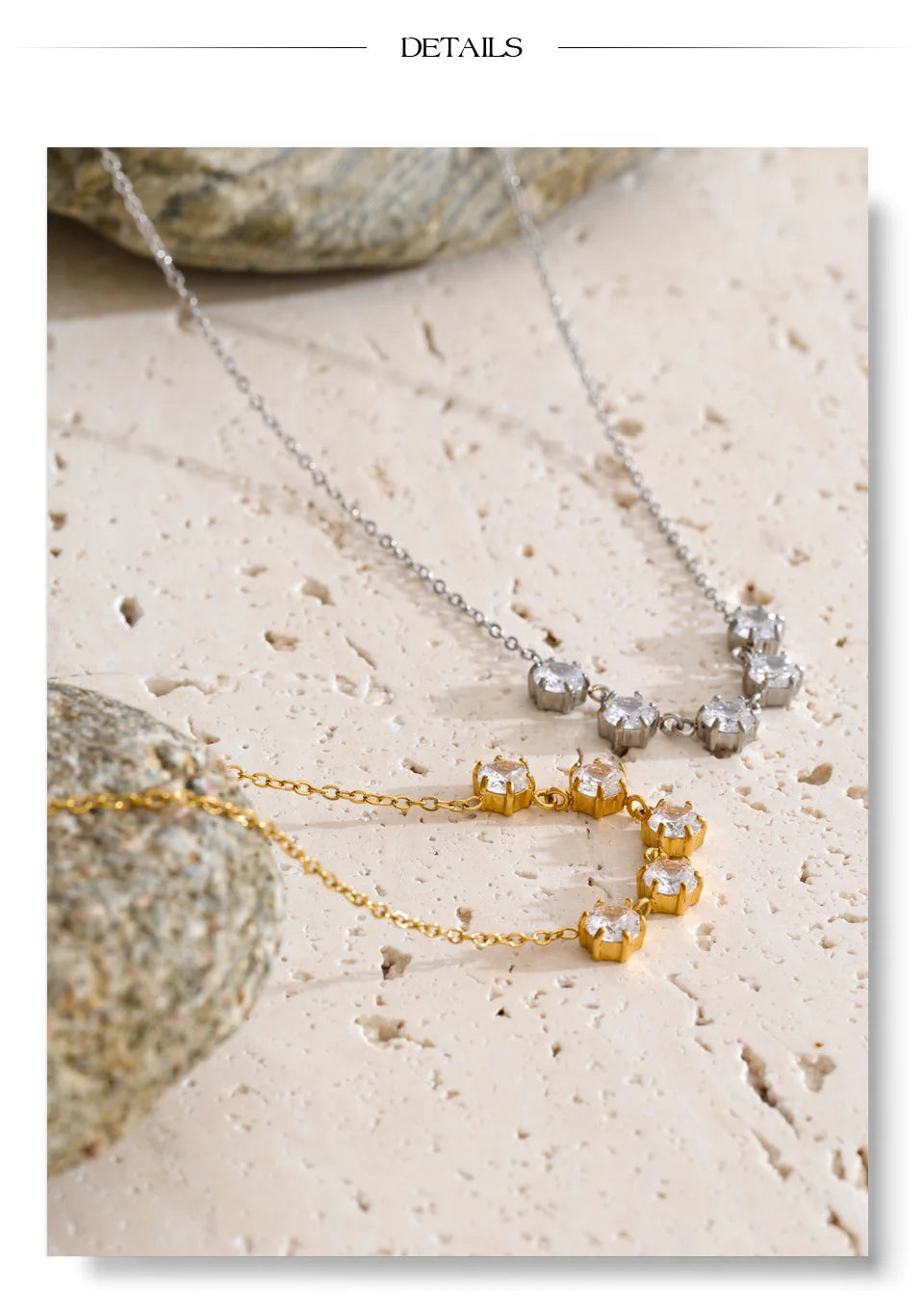 Cubic zirconia geometric necklace in gold-plated stainless steel with cubic zirconia.