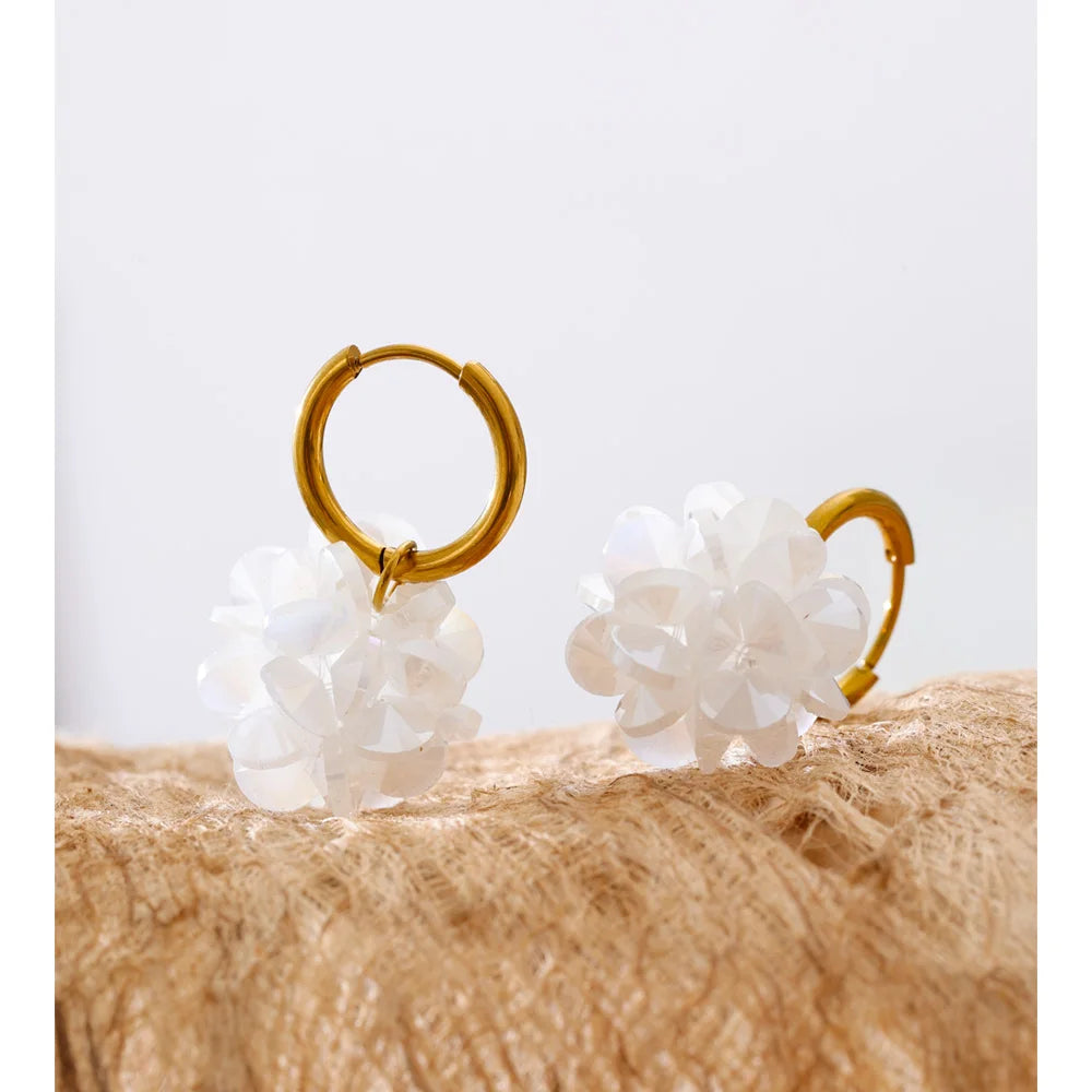 Crystal Flower Geometric Earrings — Gold-Plated Stainless Steel with Crystal · PS1990