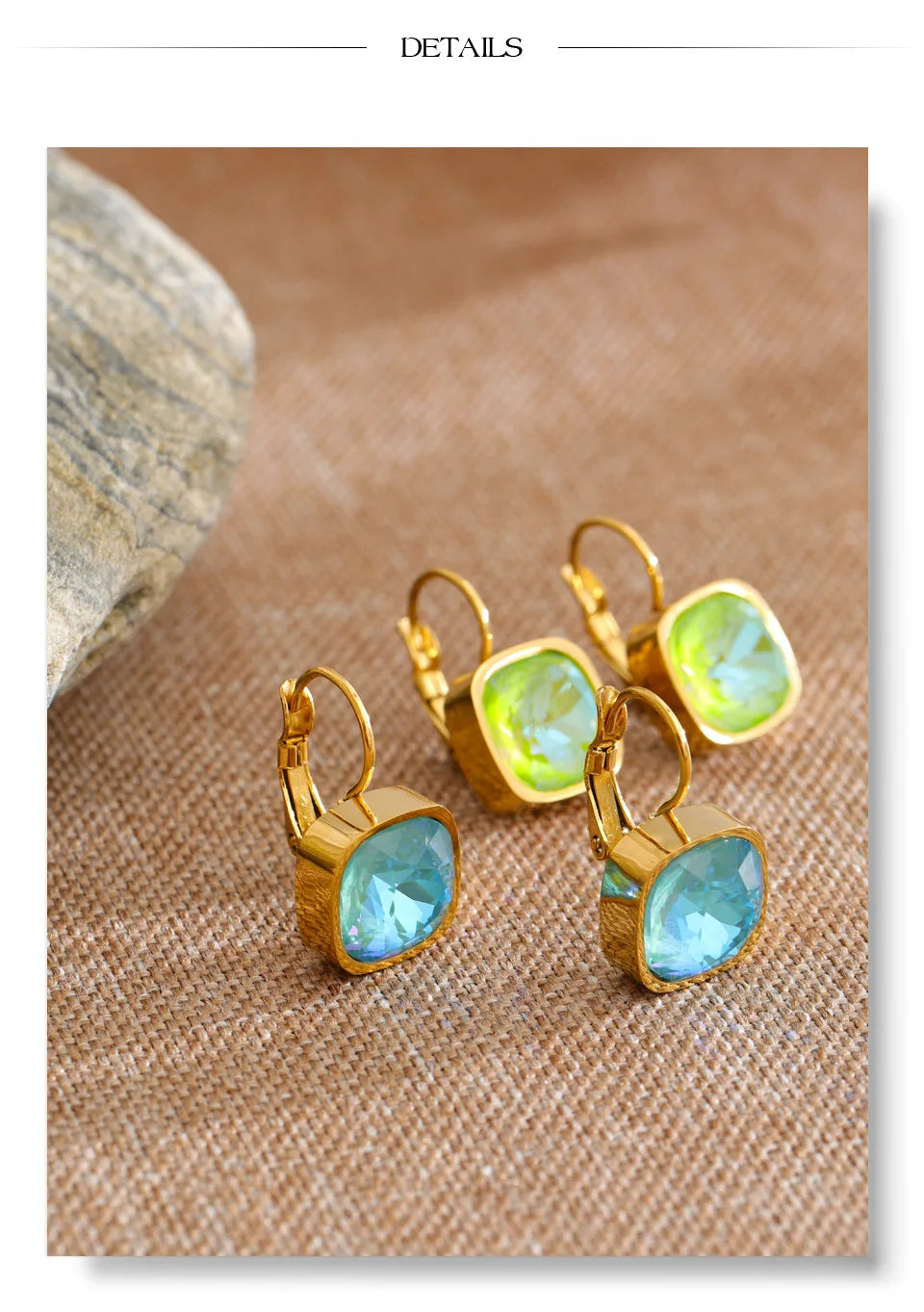 Crystal Multi-Color Geometric Earrings — Gold-Plated Stainless Steel with Crystal · PS1946