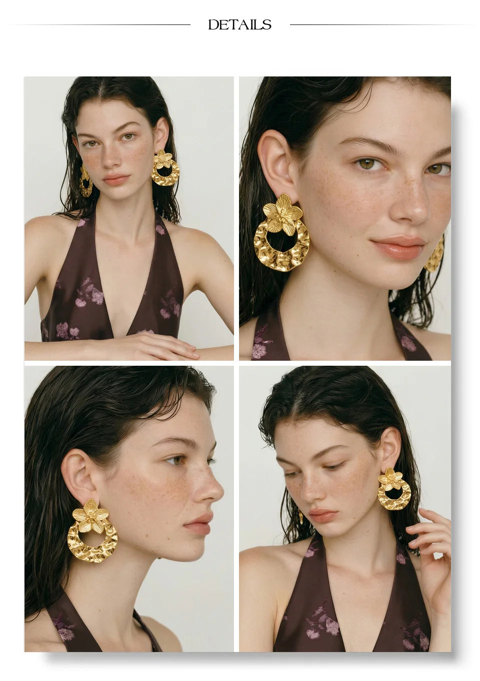 Flower Hammered Earrings — Gold-Plated Stainless Steel · PS1232