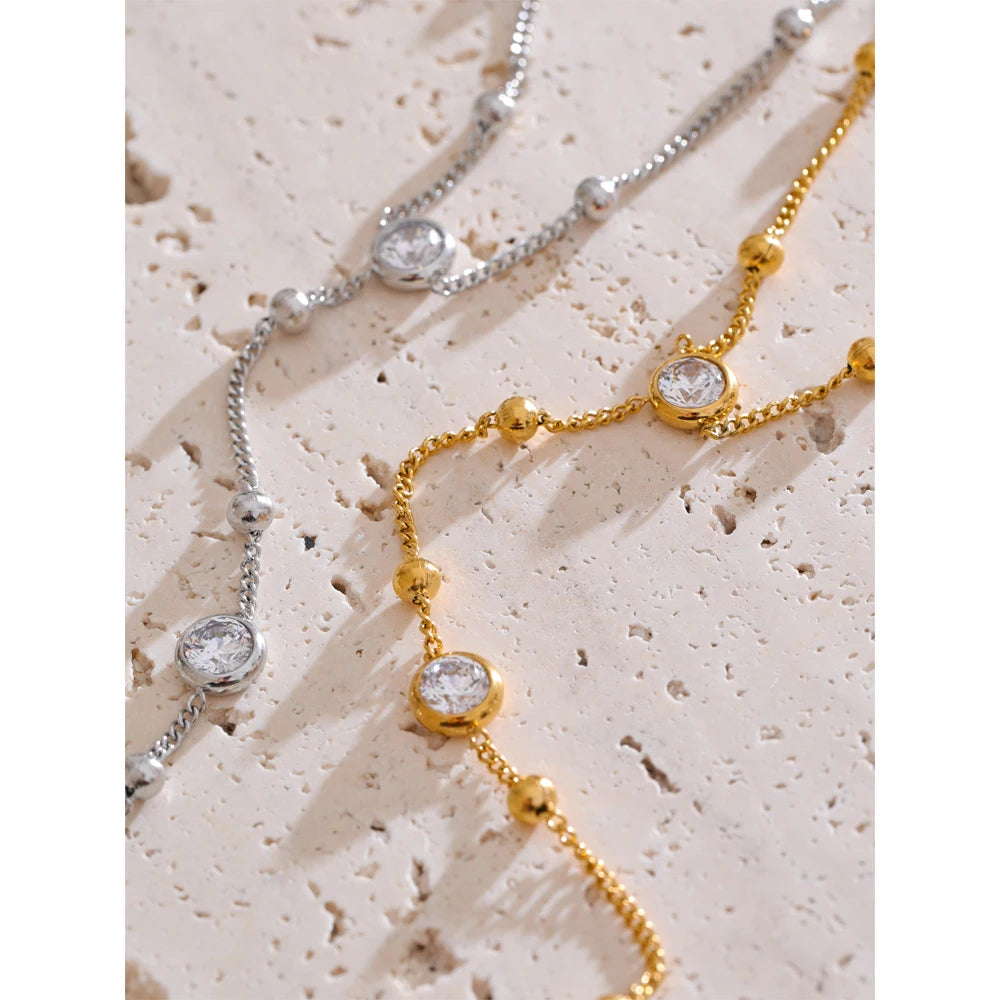 Cubic Zirconia Chain Bracelet — Gold-Plated Stainless Steel with Cubic Zirconia · PS2107