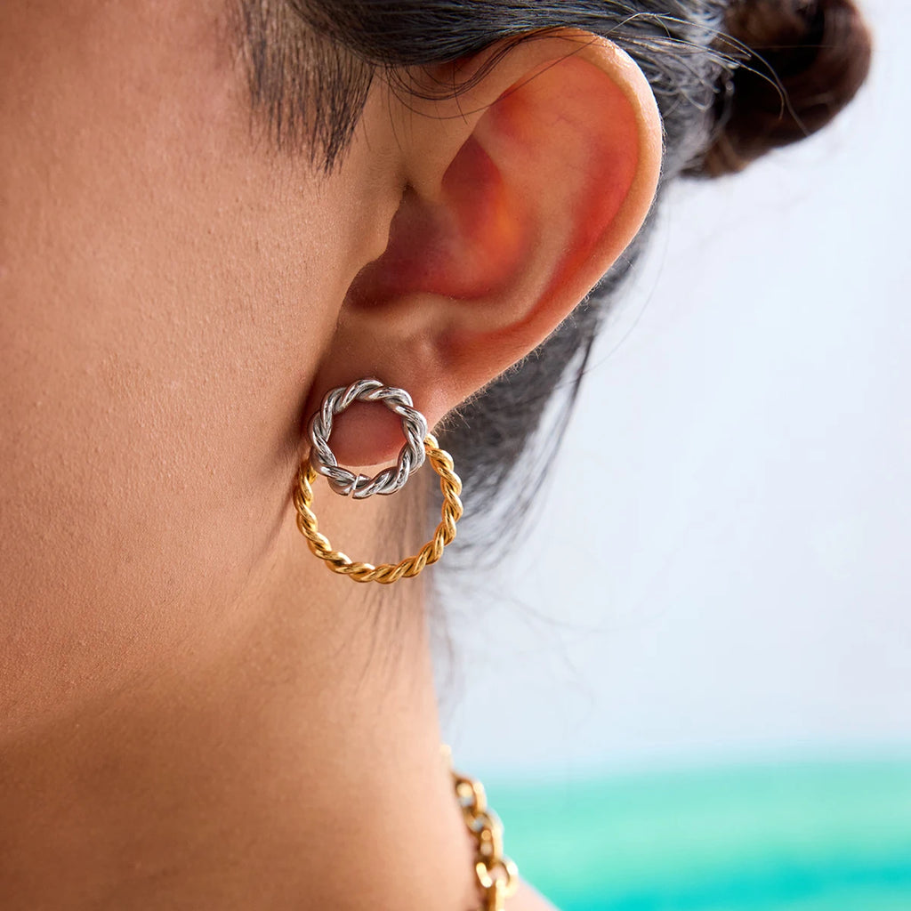 Two-Tone Knot Hoop Earrings — Stainless Steel · PS102