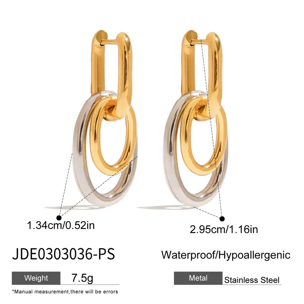 Two-Tone Geometric U Earrings — Stainless Steel · PS359