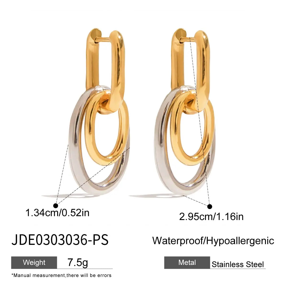 Two-Tone Geometric U Earrings — Stainless Steel · PS359