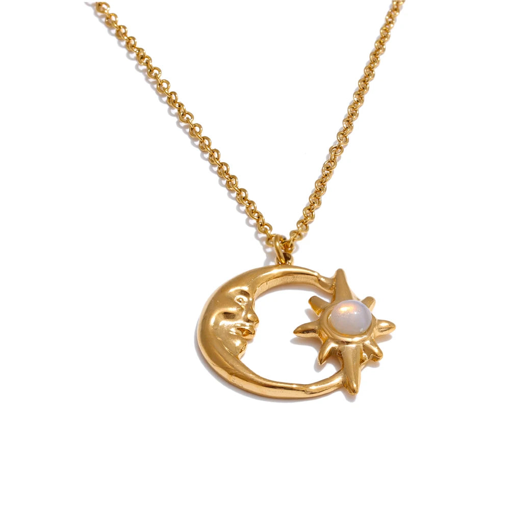Star moon necklace in gold-plated stainless steel.