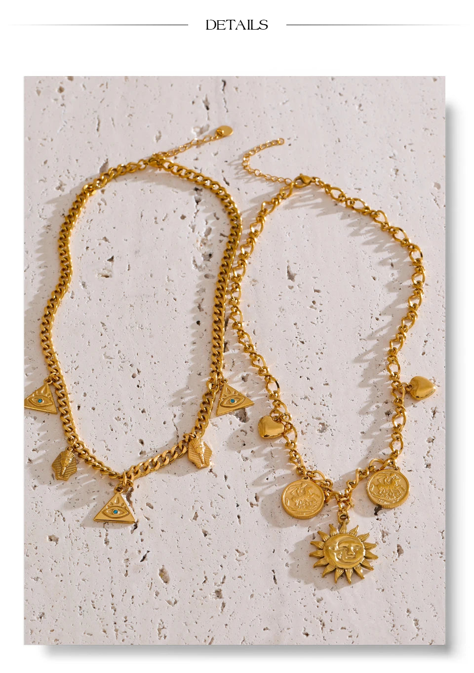 Sun geometric necklace in gold-plated stainless steel.
