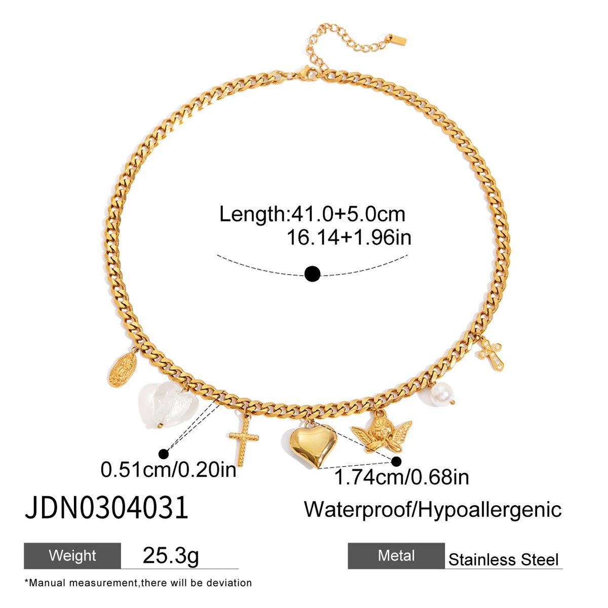 Angel Cross Pearl Necklace — Stainless Steel · PS278