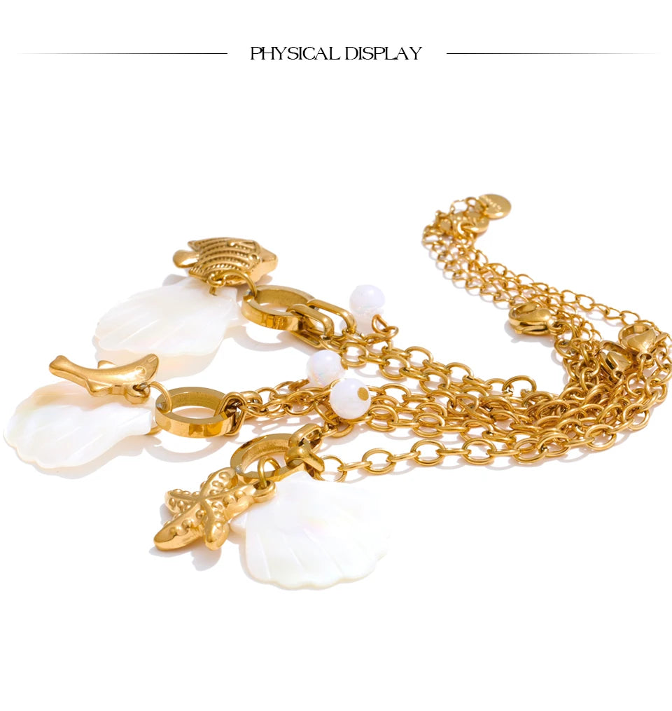 Shell Star Geometric Bracelet — Gold-Plated Stainless Steel with Shell · PS2251