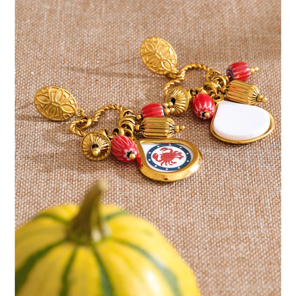 Enamel Heart Geometric Earrings — Gold-Plated Stainless Steel with Enamel · PS1026