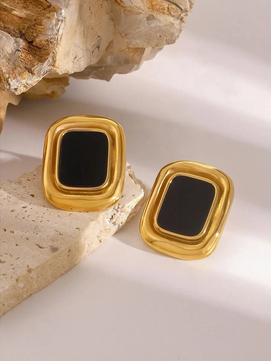 Vintage Stone Stud Earrings — Stainless Steel · PS092