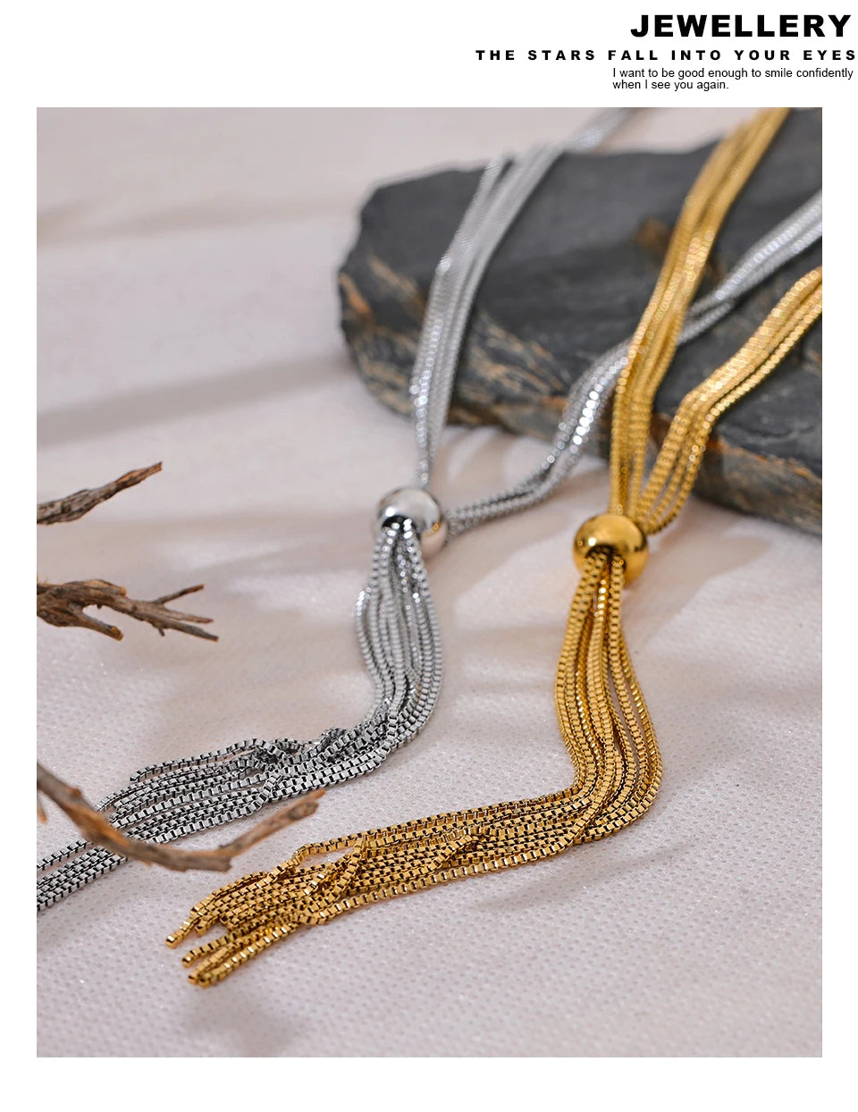 Geometric chain necklace in gold-plated stainless steel.
