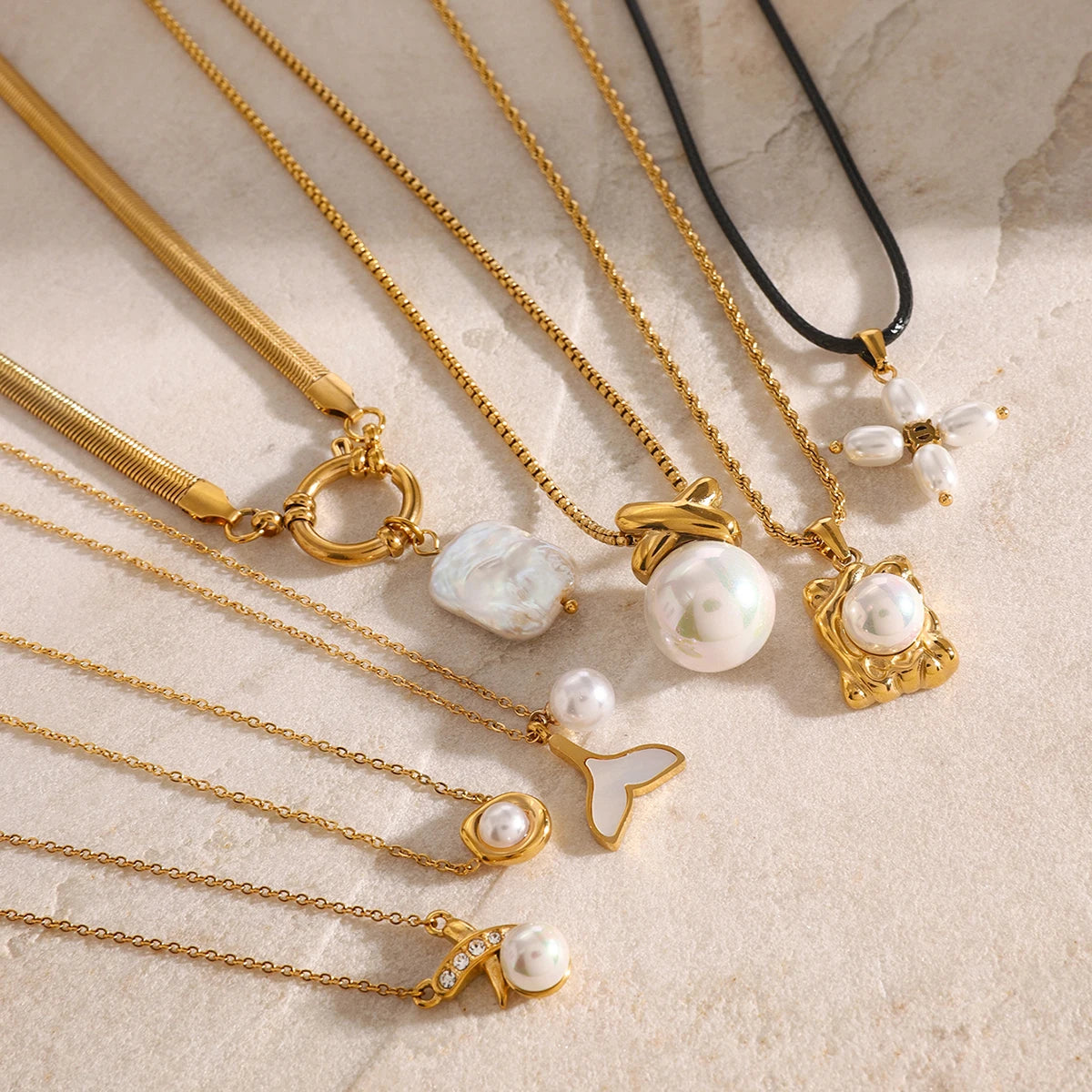 Pearl Charm Pendant Necklace — Stainless Steel · PS170