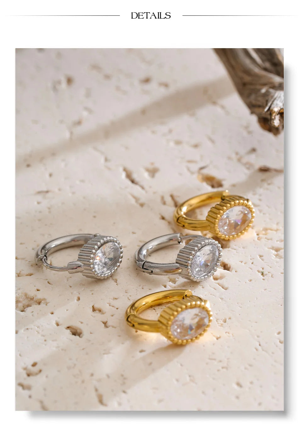 Cubic Zirconia Geometric Earrings — 14K Gold-Plated Stainless Steel with Cubic Zirconia · PS1431