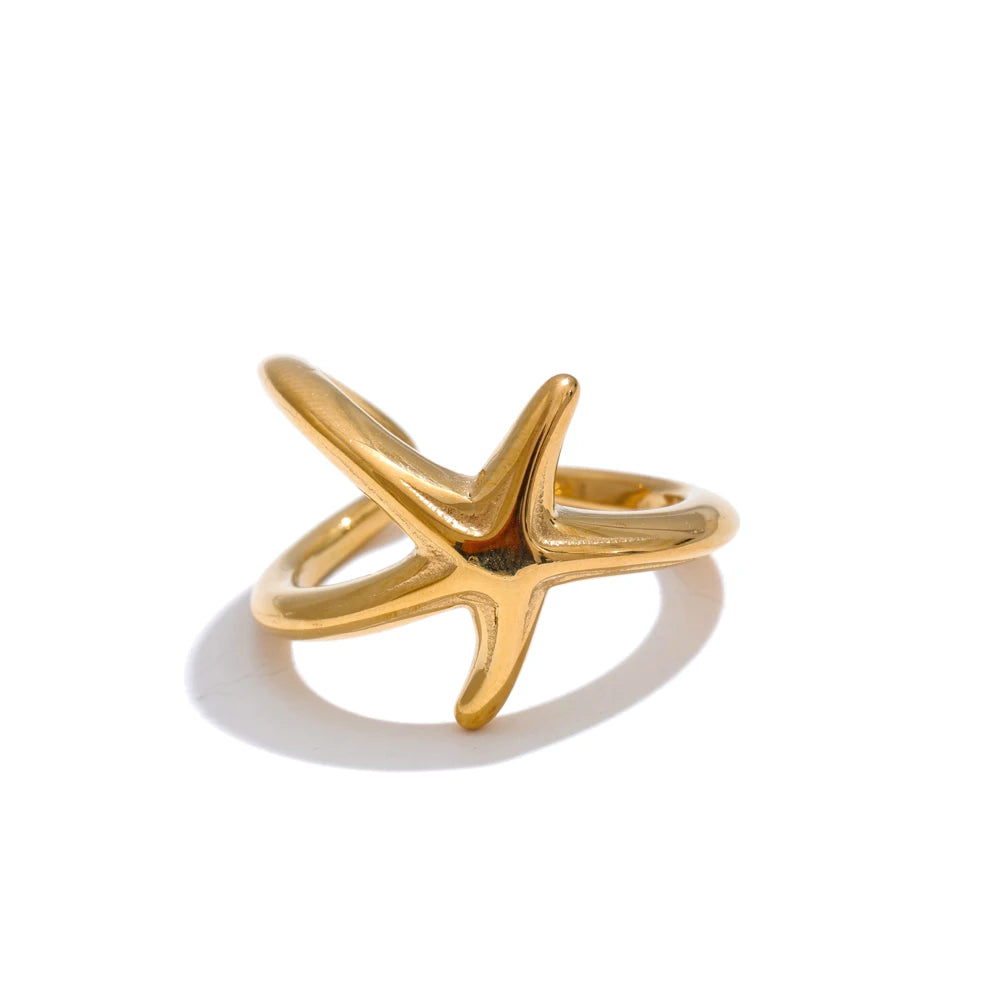 Star geometric ring in gold-plated stainless steel.