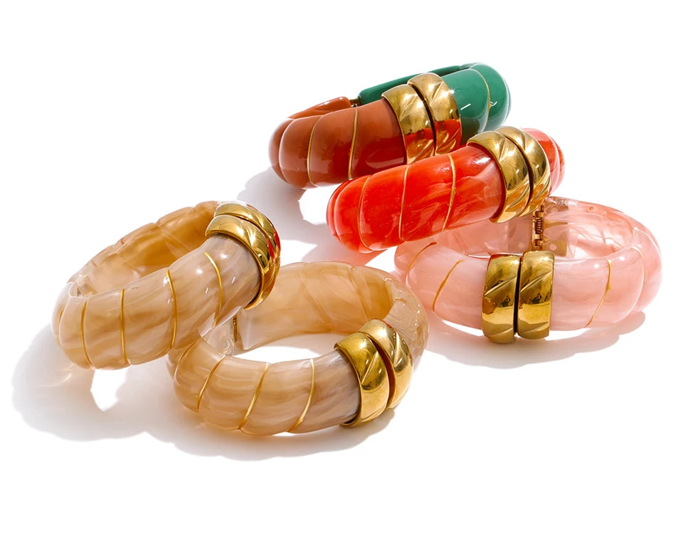 Resin Acrylic Geometric Bracelet — Gold-Plated Stainless Steel with Resin and Acrylic · PS1662